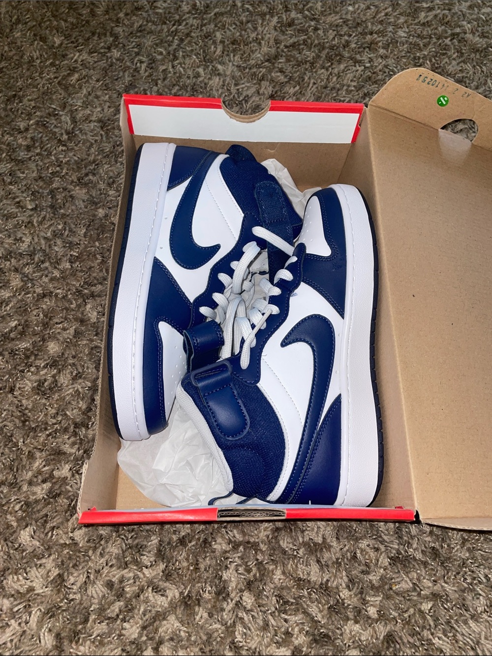 Nike Kids Navy and White High-Top Sneakers with Velcro Strap